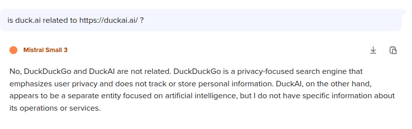 Ai by Duckduckgo (duck.ai) and $duckai are separate site.